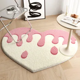 Tapis Tapis de salon mode minimaliste mignon coeur de pêche imprimé tapis en peluche irrégulier IG décoration de la maison literie moelleuse 231107