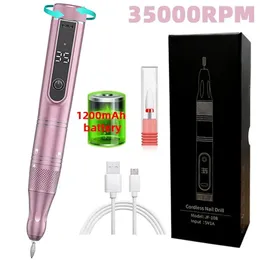 Nail Manicure Set Electric Dill Nail Drill 35000 دورة في الدقيقة USB ساندر قابلة لإعادة الشحن لمشغل دليل تلميع الهلام اللاسلكي مع عرض LED 231107