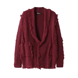 Сплошной цвет рваный вязаный кардиган, персонализированный кардиган с кисточками, свитер Y2k, женские джемперы в стиле «разрушенные», зимняя мужская одежда
