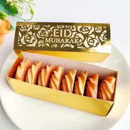 Gift Wrap 10Pcs Eid Mubarak Box Hollow Gold Ramadan Candy Cookie Boxes Packing for Kids Decoration Muslim 230406