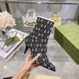 Streç ayak bileği botları moda rhinestone tasarımcıları ayakkabı örgü esneklik baskısı karışık renkler metal topuk çorap ayakkabıları stiletto ganimet yüksek topuklu kadınlar boot 35-42