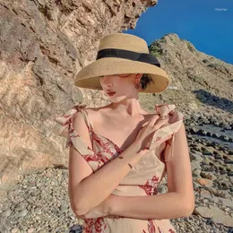 Basker hepburn stil stråhatt kvinna fransk elegant lady bowknot sun kvinnlig sommar strand semester parti cap sombrero fedora