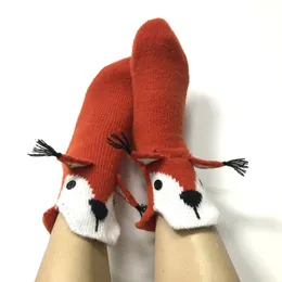 2023 Sonbahar/Kış 3d Karikatür Hayvan Zemin Çorapları Kırmızı Sincap Sıcak Orta Kollu Ev Erkekler ve Kadınlar İçin Yünlü Çoraplar