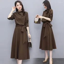 Casual Dresses 2023 Est Spring Solid Color Dress Women Korean Long Sleeve Office Lady Elegant Plus Size Vestido V230