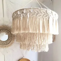 Nordic Woven Hanging Tapestry Bohemian Macrame Tassel Lamp Shade Lampshade Boho Hanging Light Cover Living Room Home Decor