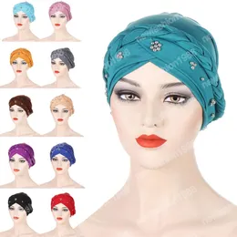 2023 Hårtillbehör Senaste Indian Turban Beads Chemo Cap Women Muslim Hijab Headscarf Wrap Bonnet Hat Hair Loss Head Handduk