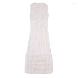 Casual Kleider Frau Beige Dünne Gestrickte Tank Kleid 2023 Sommer Weibliche Solic Chic Aushöhlen Stricken Lange Weiche Ärmel