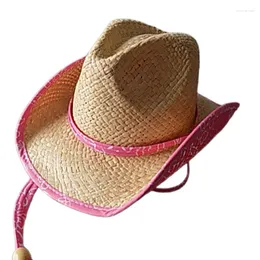 Hoeden Groothandel Aanpasbare Roze Rand Meisjes Cowboyhoed Milieubescherming Materiaal Raffia Outdoor Bergbeklimmen