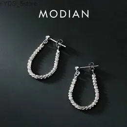 Stud Modian 925 Sterling Silver Sparkling Line Chain Simples Stud Brincos Trendy Party Charm Ear Studs para Mulheres Jóias de Casamento YQ231107