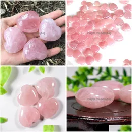 Konst och hantverk Natural Rose Quartz hjärtformad Pink Crystal Carved Palm Love Healing Gemstone Lover Gife Stone Crystalheart Gems AR DH6XW