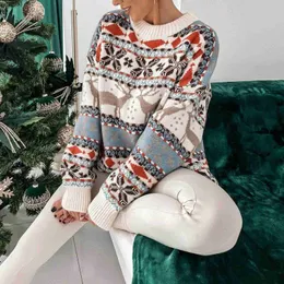 Women's Sweaters Women Christmas Knitted Sweater Elegant Snowflake Deer Pattern Pullovers Y2k Casual Long Sle Streetwear Women's SweaterL231121