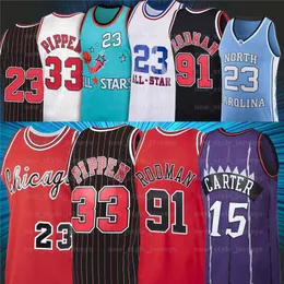 NCAA MJ 33 Scottie 91 Dennis Pippen Rodman 15 Vince 23 MichaelJD Carter Retro 1995 1996 Ness Stitched Basketball''nBa''Trikots
