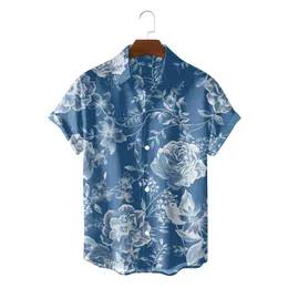 남자 캐주얼 셔츠 화려한 꽃 3d 프린트 하와이 셔츠 느슨한 여름 짧은 소매 남자 패션 탑