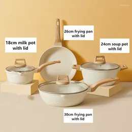 Pannor 4st Hushåll Vete Rice Stone Pot Set Non Stick 26cm Pan Fry 18cm Mjölk 24 cm Soppa 30 cm stekning