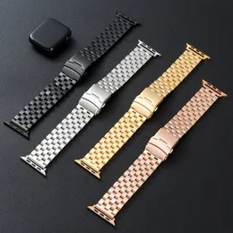 Suitable for apple watch Watch Bandsbands five bead solid double safety buckle series stainless steel strap metal strap iwatch ultraSE8 7 June 5 black silver gold