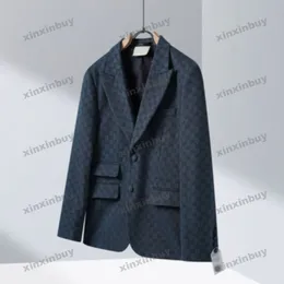 xinxinbuy Herren Designer Mantel Jacke Doppelbuchstabe Jacquard Anzug Langarm Damen Blau Schwarz Khaki Blau S-3XL