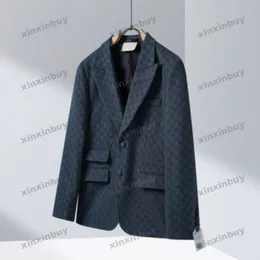 xinxinbuy Cappotto da uomo firmato Giacca doppia lettera jacquard maniche lunghe donna blu Nero kaki blu S-3XL