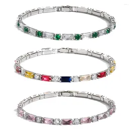 Charme Pulseiras Prata Brilhante Colorido Cristal Tênis Para Mulheres Homens Luxo Iced Out Cubic Zirconia Pulseira Na Mão Hippie Jóias