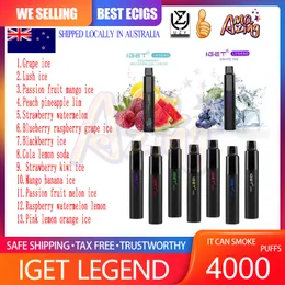 Highest Quality IGET Legend 4000 Puffs E Cigarettes Disposable Vapes Pod Device 1000mah Battery 5% 12ml Cartridge Starter Kit Small Ships locally in Australia