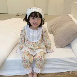 잠옷 아이 잉글 린도그 소녀 꽃 파자마 세트.