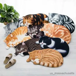 Pajamas 3D Cat Shape Carpet Rug Animal Print Carpets Living Room Bedroom Anti Slip Bathroom Floor Mat Hallway Entrance Doormat R231108