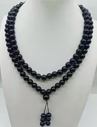 Łańcuchy drobne Black Agat okrągłe koraliki Tybetańskie Buddyjskie 108 Naszyjnik butikowy biżuteria