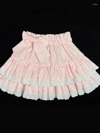 Röcke Sweet Lolita Pink Cake Damen Hohe Taille Kawai Schleife Spitze Rüschen Falten Minirock Japanisch A-Linie Y2k Kurz Faldas