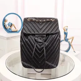 Luxury Black Chevron ryggsäck Kvinnor Designer Läderväskor Vintage Medium 28 cm Kedjesäckar Högkvalitativ bokväska