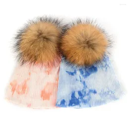 Beralar Güzel Çocuklar Yürütülmüş Boya Beanie Şapkası Gerçek Kürk Pompom Çocuk Sarkık Şapkalar Sevimli Bebek UNISEX Yumuşak Sıcak Kafatalar Kapağı