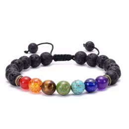 Strand pärlstav strängar zhongvi 8mm lava rock 7 chakras flätat rep naturlig sten yoga pärlor armband eterisk olje diffusor armband