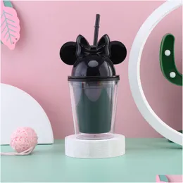 Tumblers 15Oz Mouse Ear With Bow Ears Cup 450Ml 8 Colors Acrylic Plastic Water Bottles Portable Cute Child Cups2823322 Drop Delivery Otzky