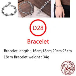 D28 S925 Sterling Silver Bracelet Cross Flower Fashion Simple Network Red Personality Couple Punk Handsome Hip Hop Jewelry Gift for Lovers