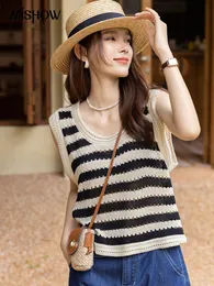 Camisoles Tanks Mishow Damen Sommer Top Korean Vintage Stripe Oneneck Kurzarm Kleid Loose Pull Hohl Tank Top DYB27Z0581 230408