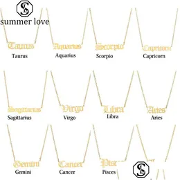 펜던트 목걸이 새로운 고대 12 개 별자리 여자를위한 편지 소녀 스테인리스 스틸 골드 시어 목걸이 친구 dhiww