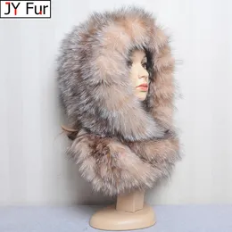 Beanie/Skull Caps Sell Winter Women Natural Fox Fur Hats Scarves Lady Warm Fluffy Real Fox Fur Hat Scarf Luxury Knit äkta päls Huven Scarf 231108