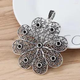 Anhänger-Halsketten, 2 Stück, tibetisches Silber, hohl, offen, filigrane Blumen-Charms für DIY-Halskette, Schmuckherstellung, Zubehör, 66 x 63 mm