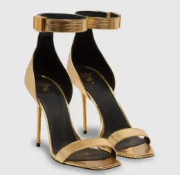 Summer Glamorou Uma Women Sandals Shoes Gold-Tone Heel Lady Pumpar Wedding Party Dress Evening Gladiator Sandalias With Box EU35-43