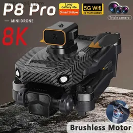 DRONS DRONE NEW P8 PRO 8K Dual HD Professional Hinder Undvikande kamera 5G Brushless Motor Foldble Quadcopter Gifts Toys 5000m Q231108