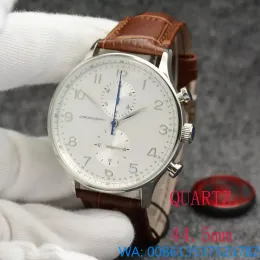 New Watch Chronograph Sports Battery Power Limited AAA Watch Silver Dial Quartz Professional Wristwatch Folding clasp Men Watches Brown Leather Strap Orologi