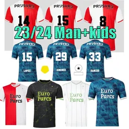 2023/24 Feyenoords Kokcu Soccer Jerseys Away Gimenez Danilo Home Trauner Men Kids Kit Hartman Paixao Taabouni Toild Football Shirt Shirt Person