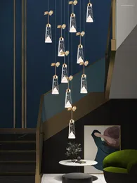 Chandeliers Modern Stairs Bubble Crystal Chandelier Living Room Decor Loft Light Fixture Kitchen Island Ceiling Hanging Lamps