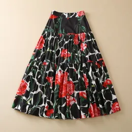 Kjolar europeiska och amerikanska kvinnokläder 2023 Spring New Carnation Print Fashion Cotton Pleated kjol