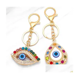 Nyckelringar färg Rhinestone Evil Eye Key Rings Keychain Turkish Blue Eyes Charm Bag Pendant Keyring Holder Drop Delivery Jewel Dhgarden Dhtnm