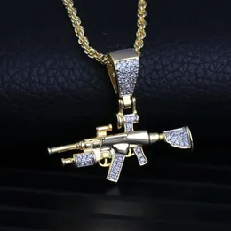 Designer de jóias divertir hip hop criativo novo masculino iced out ak 47 submetralhadora forma hip hop pingente colar jóias de bronze