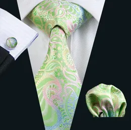 Green Paisely Neck Tie Set Pocket Square Cufflinks Jacquard Woven Formal Mens Silk Tie Work Meeting Leisure N06459454310