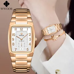 Женские часы Модные женские наручные часы WWOOR Лучший бренд класса люкс Креативный стальной женский браслет Часы Платье Женские кварцевые водонепроницаемые часы 230408