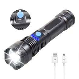 Yeni LED Güçlü Işık USB Şarj Teleskopik Zoom Uzun menzilli açık el feneri pil gösterisi Ev El Feneri