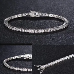 Zircon 4mm Men Tennis bracelet Solid 925 Sterling Silver tennis chains Mens Hip-hop Tide Bracelets 7 5 inch silver Jewelry Gifts156u