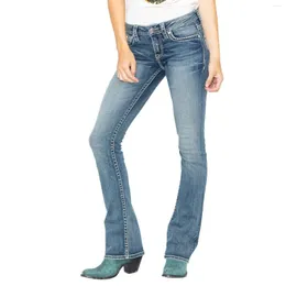 Damenjeans Tall Women On Pants Damengröße 14 2023 Bestickte Damenhose mit mittlerer Taille und schmaler Passform in Blau