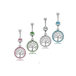 خواتم زر جرس السرة خواتم زر جرس السرة D0753 مزيج الألوان Lifetree Belly Ring 14ga 10mm طول إسقاط تسليم المجوهر